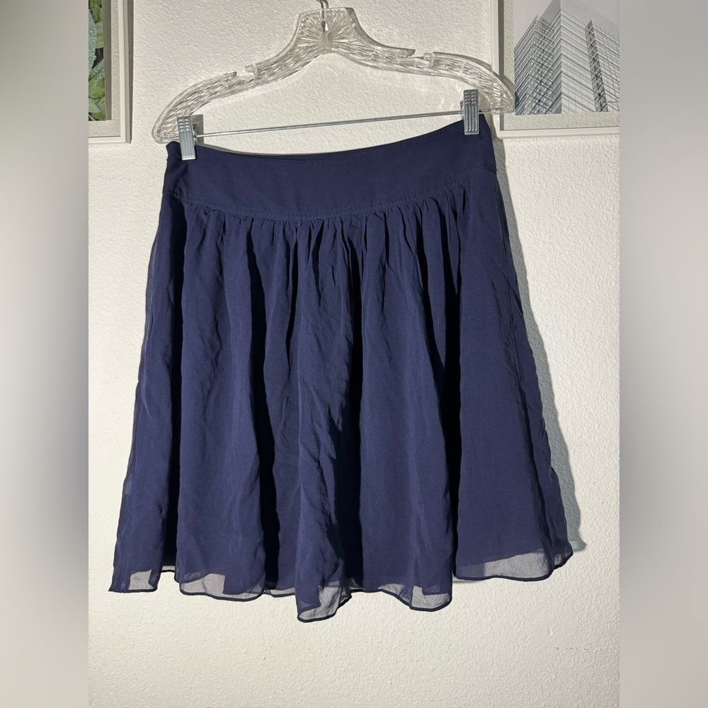 Odille Anthropologie Navy Silk Chiffon Skirt